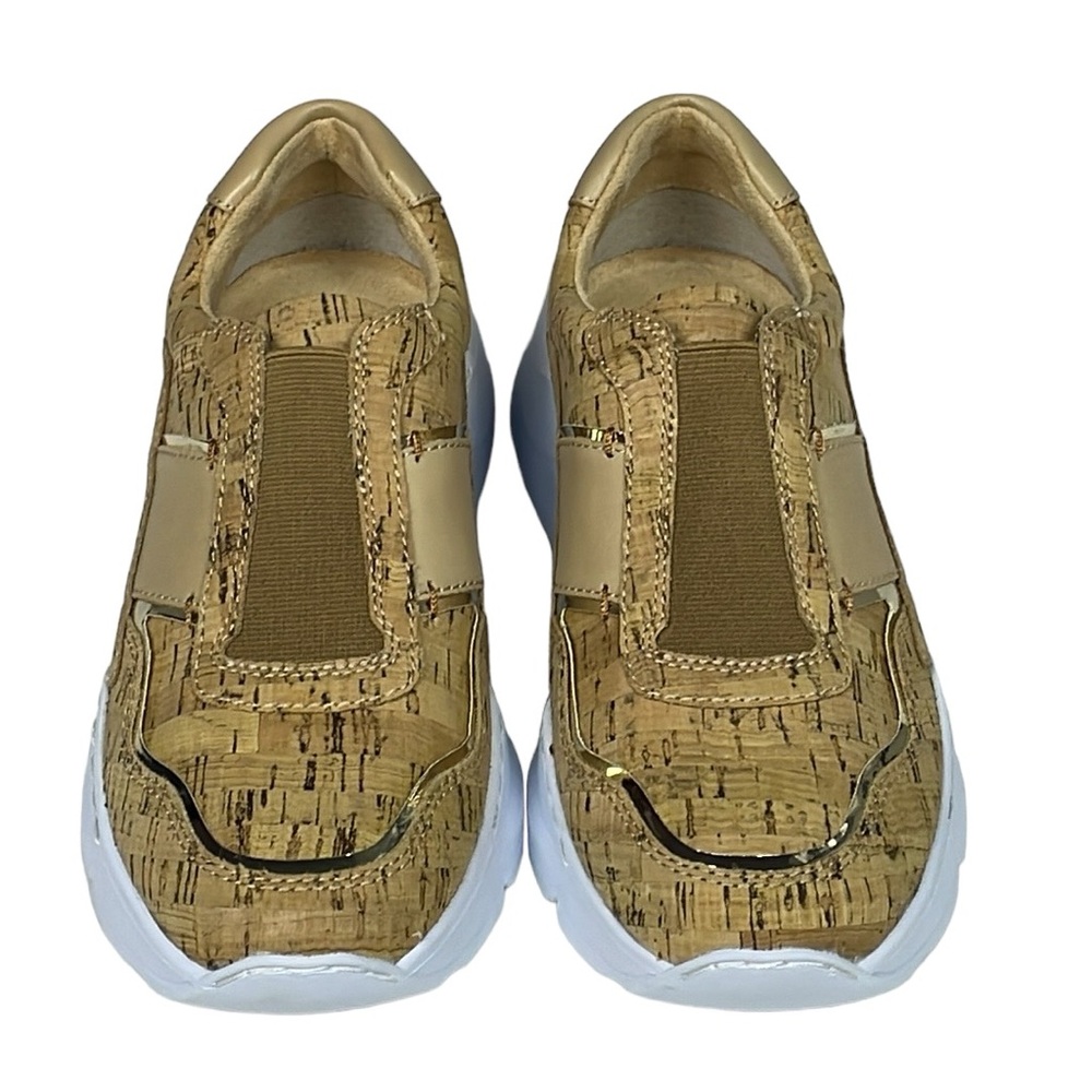 New Donald J. Pliner KARLI Cork With Gold Trim Luxury fashion Sneakers Size 6.5 - Picture 2 of 13